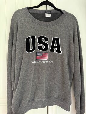 DC Gray USA Crewneck Sweatshirt with Flag Patch